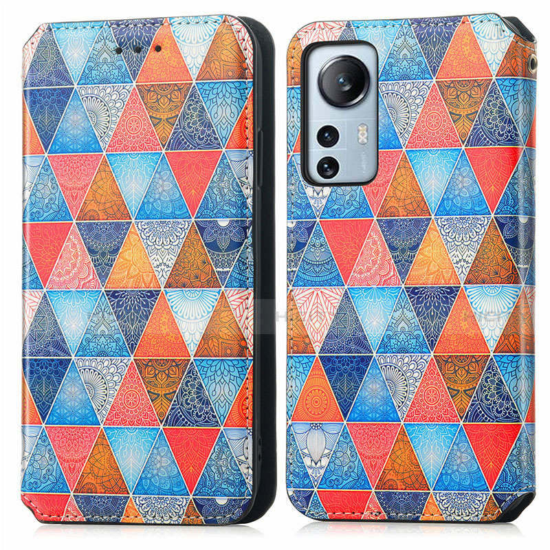 Custodia Portafoglio In Pelle Fantasia Modello Cover con Supporto per Xiaomi Mi 12 5G Marrone