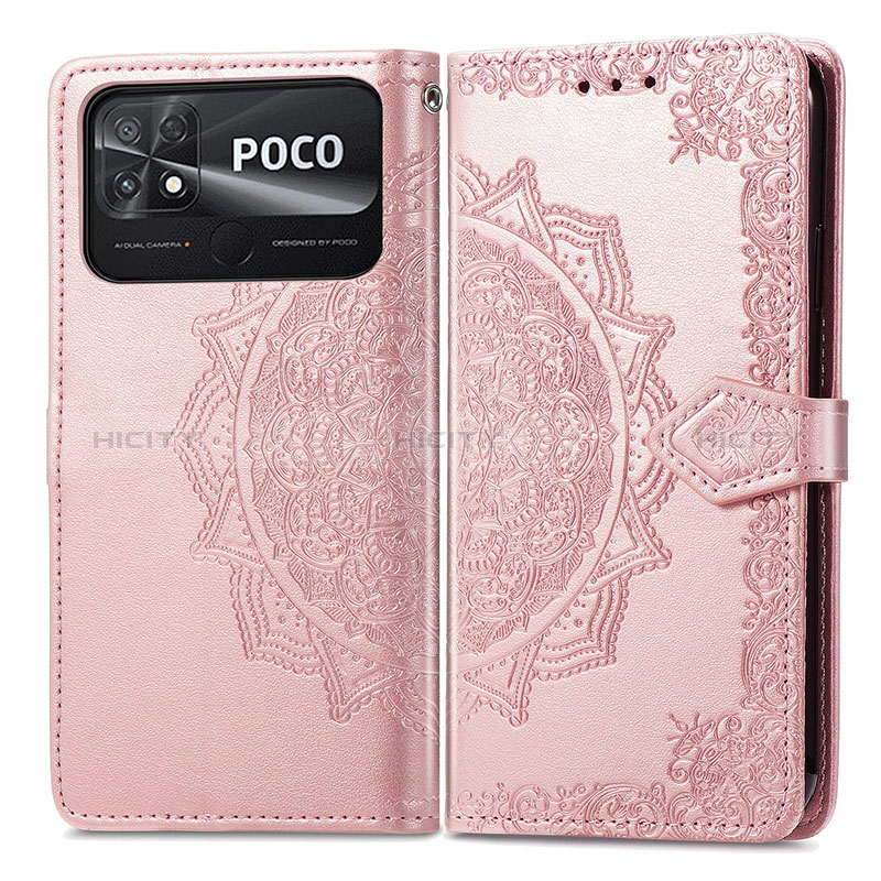 Custodia Portafoglio In Pelle Fantasia Modello Cover con Supporto per Xiaomi Poco C40 Oro Rosa