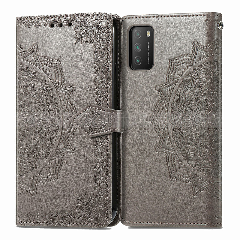 Custodia Portafoglio In Pelle Fantasia Modello Cover con Supporto per Xiaomi Poco M3 Grigio