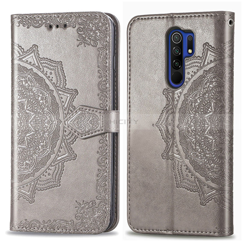 Custodia Portafoglio In Pelle Fantasia Modello Cover con Supporto per Xiaomi Redmi 9 Grigio