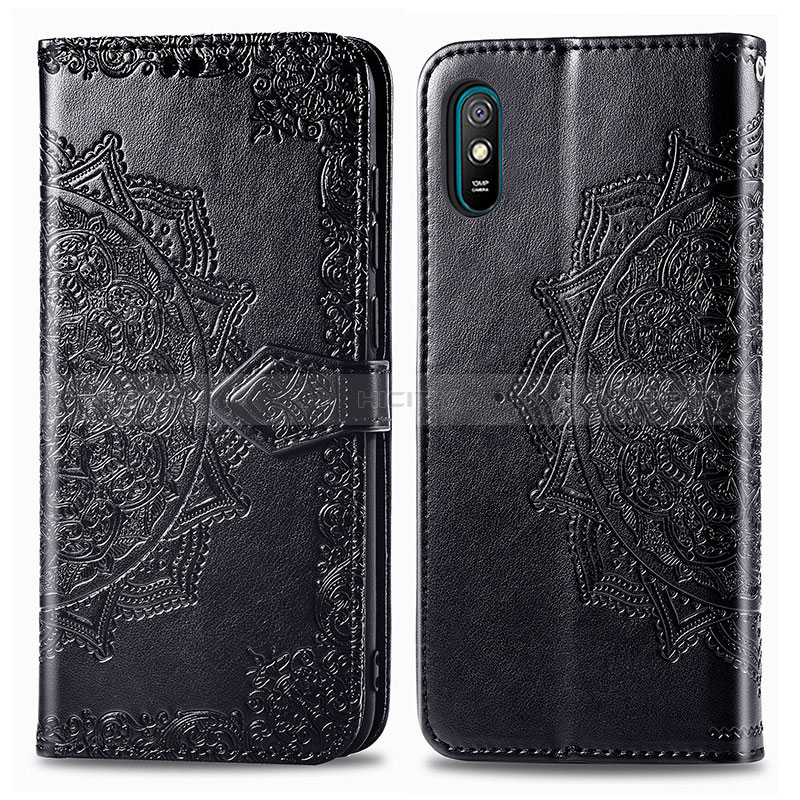 Custodia Portafoglio In Pelle Fantasia Modello Cover con Supporto per Xiaomi Redmi 9AT Nero