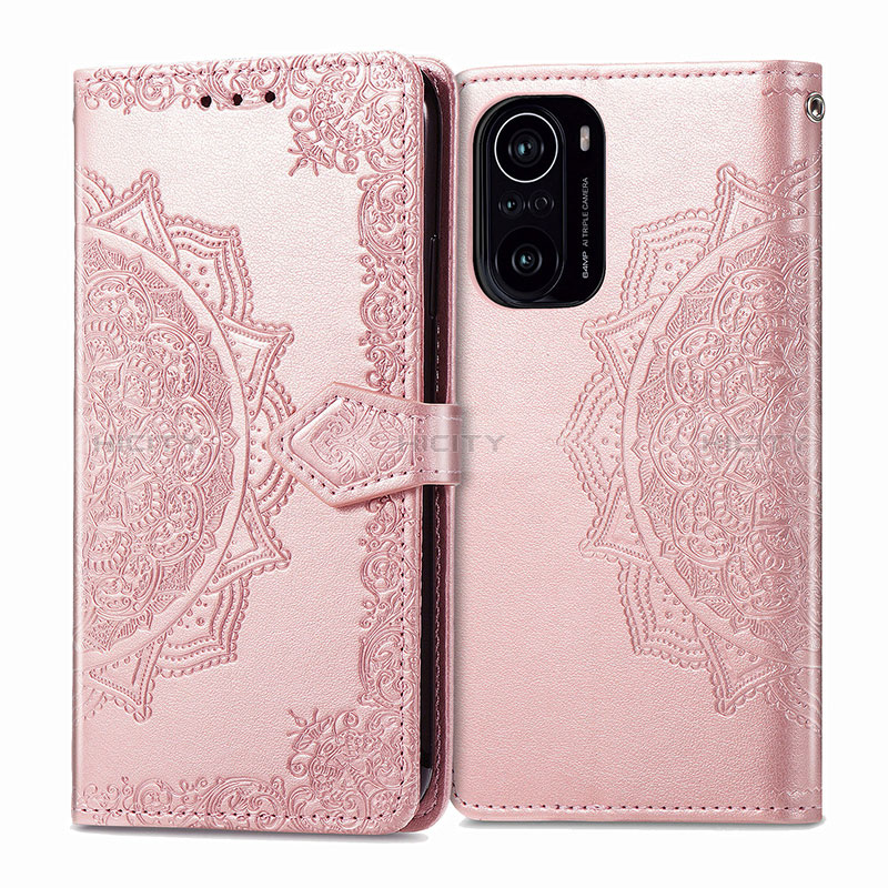 Custodia Portafoglio In Pelle Fantasia Modello Cover con Supporto per Xiaomi Redmi K40 Pro 5G Oro Rosa