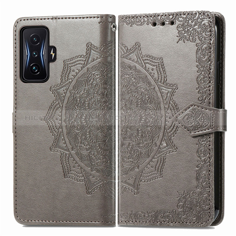 Custodia Portafoglio In Pelle Fantasia Modello Cover con Supporto per Xiaomi Redmi K50 Gaming AMG F1 5G Grigio