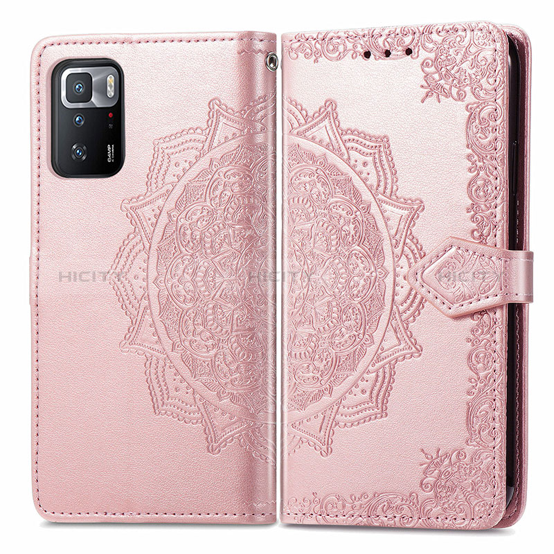 Custodia Portafoglio In Pelle Fantasia Modello Cover con Supporto per Xiaomi Redmi Note 10 Pro 5G Oro Rosa