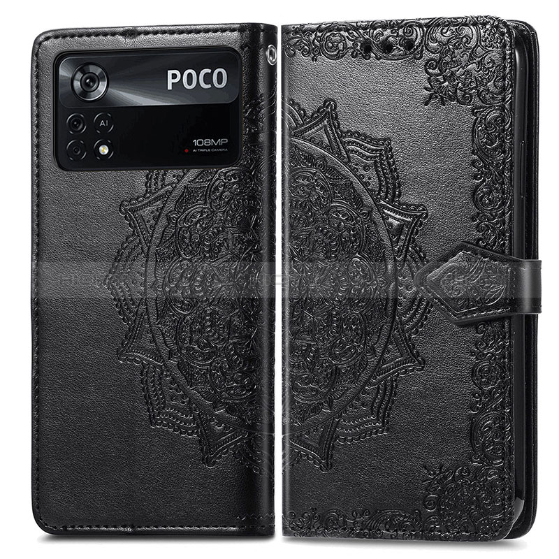 Custodia Portafoglio In Pelle Fantasia Modello Cover con Supporto per Xiaomi Redmi Note 11E Pro 5G Nero