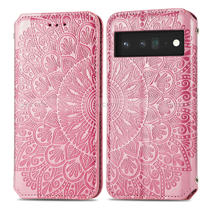 Custodia Portafoglio In Pelle Fantasia Modello Cover con Supporto S01D per Google Pixel 6 5G Oro Rosa