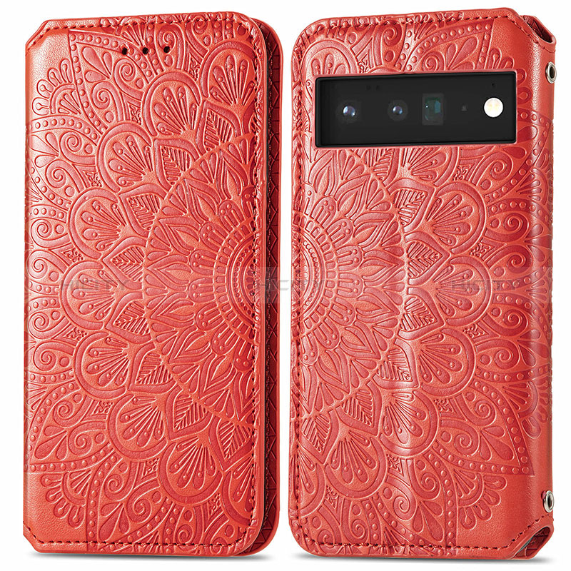 Custodia Portafoglio In Pelle Fantasia Modello Cover con Supporto S01D per Google Pixel 6 Pro 5G Rosso