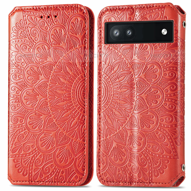 Custodia Portafoglio In Pelle Fantasia Modello Cover con Supporto S01D per Google Pixel 6a 5G Rosso