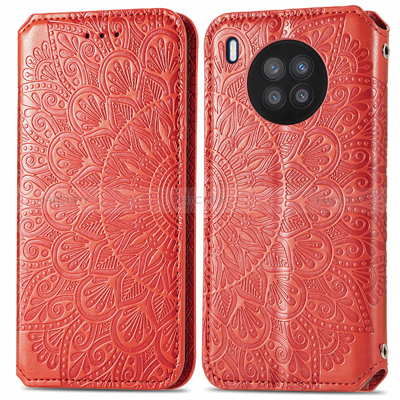 Custodia Portafoglio In Pelle Fantasia Modello Cover con Supporto S01D per Huawei Honor 50 Lite Rosso