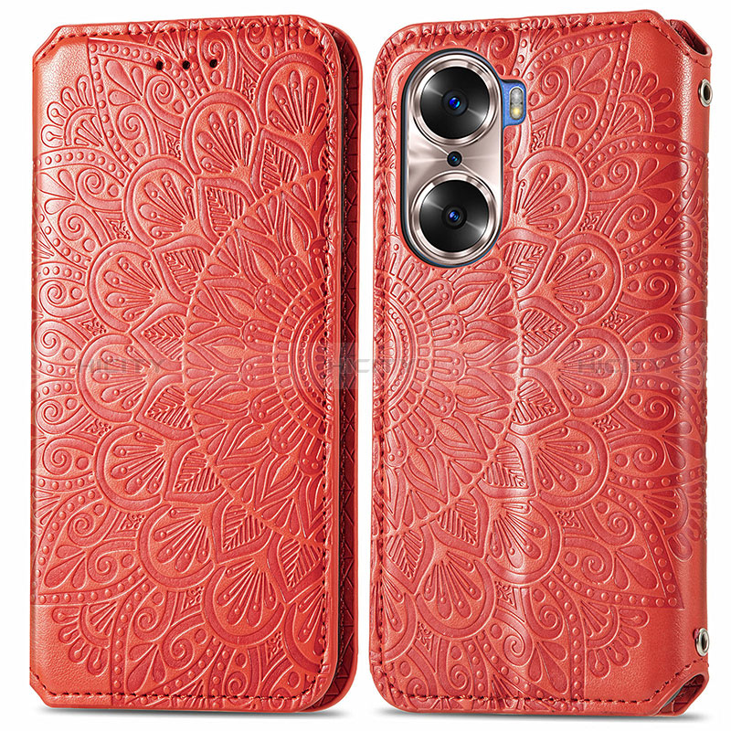 Custodia Portafoglio In Pelle Fantasia Modello Cover con Supporto S01D per Huawei Honor 60 5G Rosso