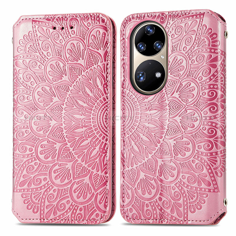 Custodia Portafoglio In Pelle Fantasia Modello Cover con Supporto S01D per Huawei P50 Oro Rosa