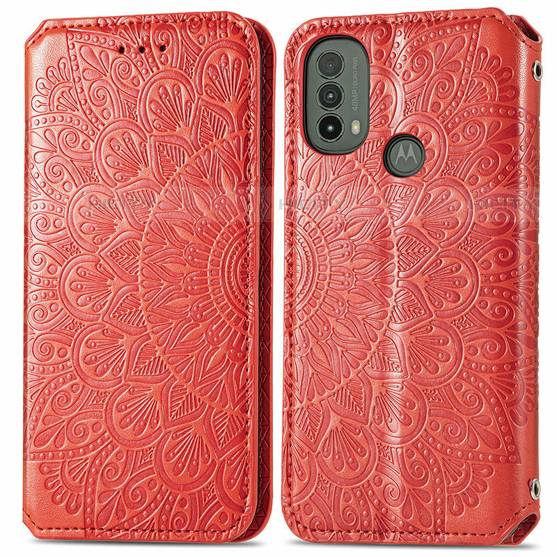 Custodia Portafoglio In Pelle Fantasia Modello Cover con Supporto S01D per Motorola Moto E40 Rosso