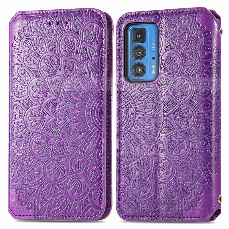 Custodia Portafoglio In Pelle Fantasia Modello Cover con Supporto S01D per Motorola Moto Edge 20 Pro 5G Viola