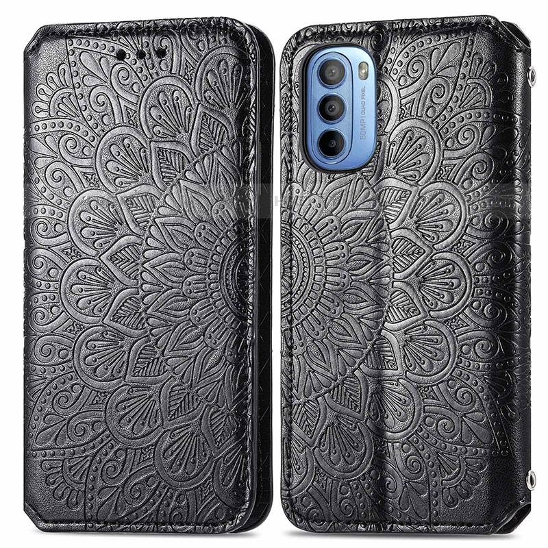 Custodia Portafoglio In Pelle Fantasia Modello Cover con Supporto S01D per Motorola Moto G41 Nero