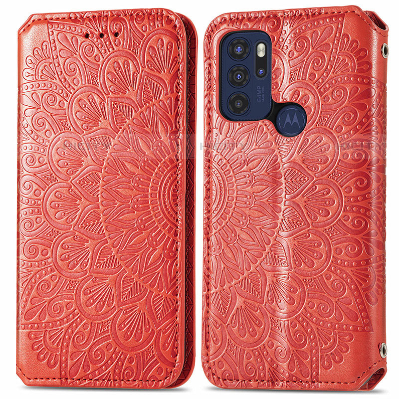 Custodia Portafoglio In Pelle Fantasia Modello Cover con Supporto S01D per Motorola Moto G60s Rosso