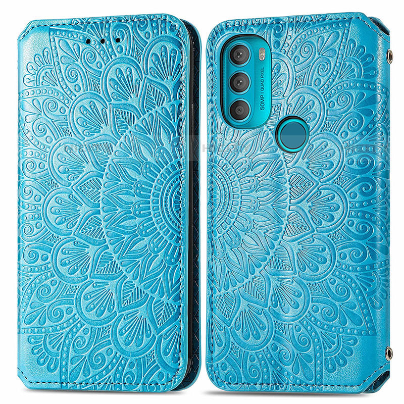 Custodia Portafoglio In Pelle Fantasia Modello Cover con Supporto S01D per Motorola Moto G71 5G Blu