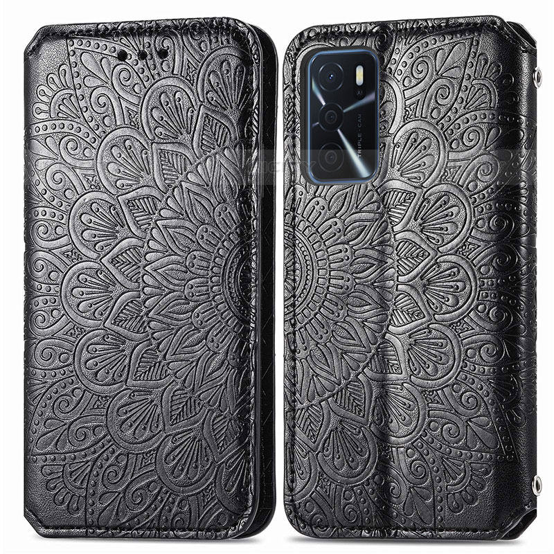 Custodia Portafoglio In Pelle Fantasia Modello Cover con Supporto S01D per Oppo A16s Nero