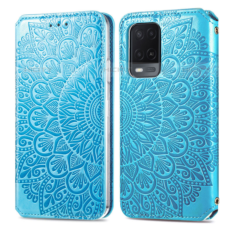 Custodia Portafoglio In Pelle Fantasia Modello Cover con Supporto S01D per Oppo A54 4G Blu