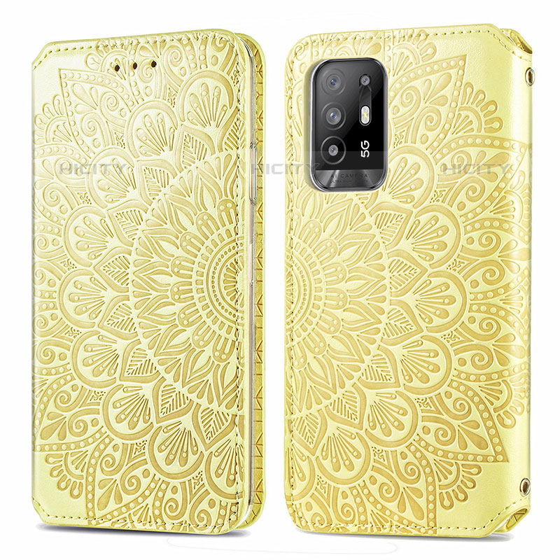 Custodia Portafoglio In Pelle Fantasia Modello Cover con Supporto S01D per Oppo A94 5G Oro