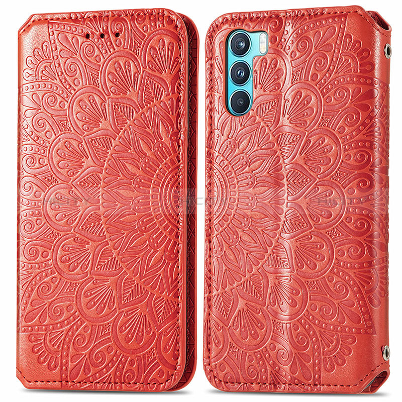 Custodia Portafoglio In Pelle Fantasia Modello Cover con Supporto S01D per Oppo K9 Pro 5G Rosso