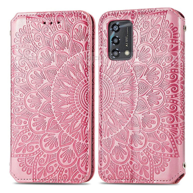 Custodia Portafoglio In Pelle Fantasia Modello Cover con Supporto S01D per Oppo Reno6 Lite Oro Rosa