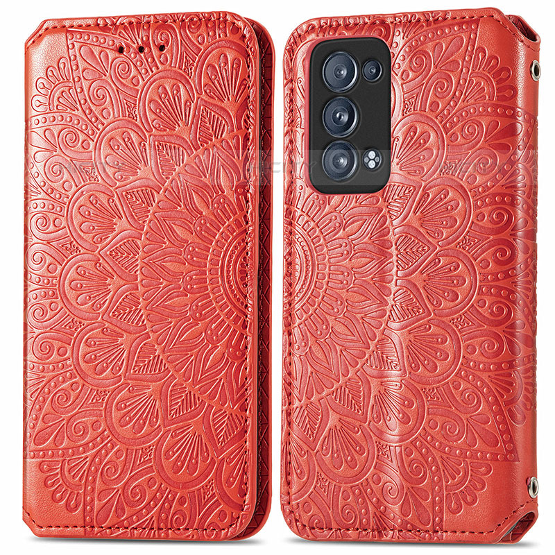 Custodia Portafoglio In Pelle Fantasia Modello Cover con Supporto S01D per Oppo Reno6 Pro+ Plus 5G Rosso