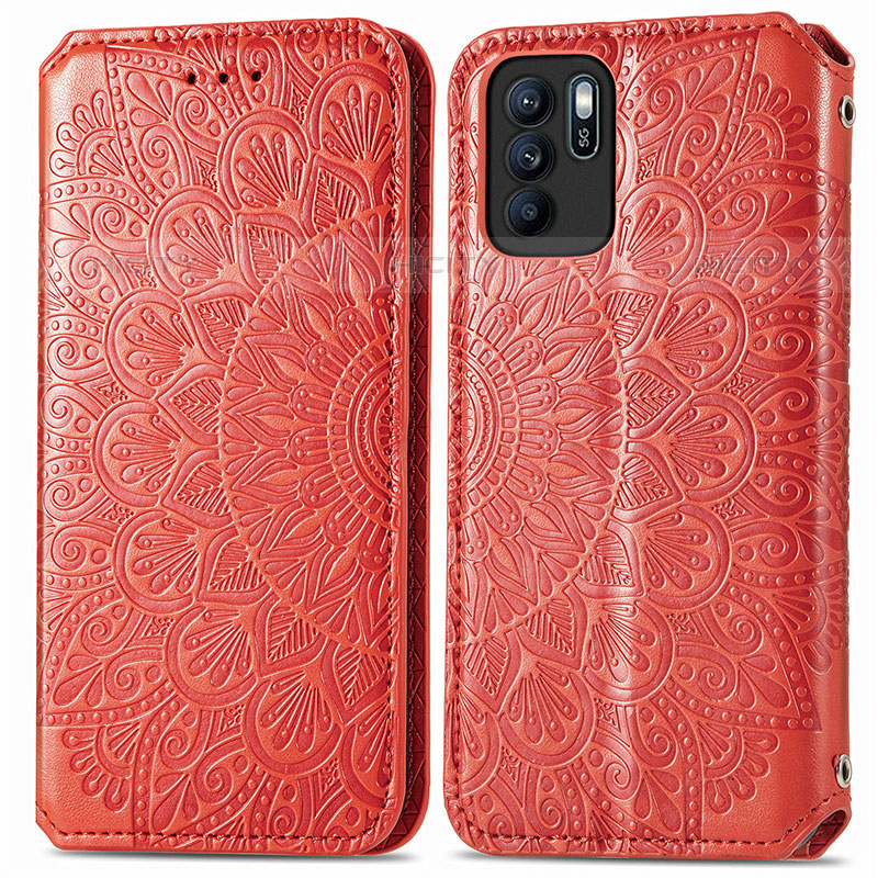 Custodia Portafoglio In Pelle Fantasia Modello Cover con Supporto S01D per Oppo Reno6 Z 5G Rosso