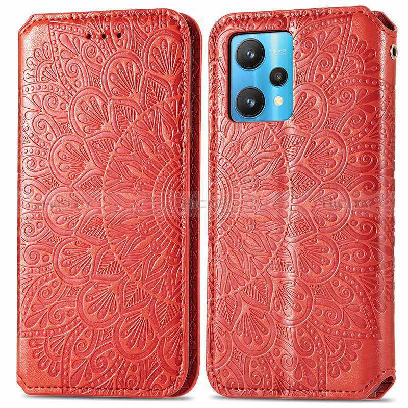 Custodia Portafoglio In Pelle Fantasia Modello Cover con Supporto S01D per Realme 9 4G Rosso