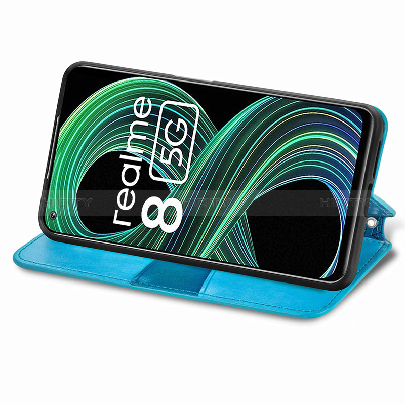 Custodia Portafoglio In Pelle Fantasia Modello Cover con Supporto S01D per Realme 9 5G India