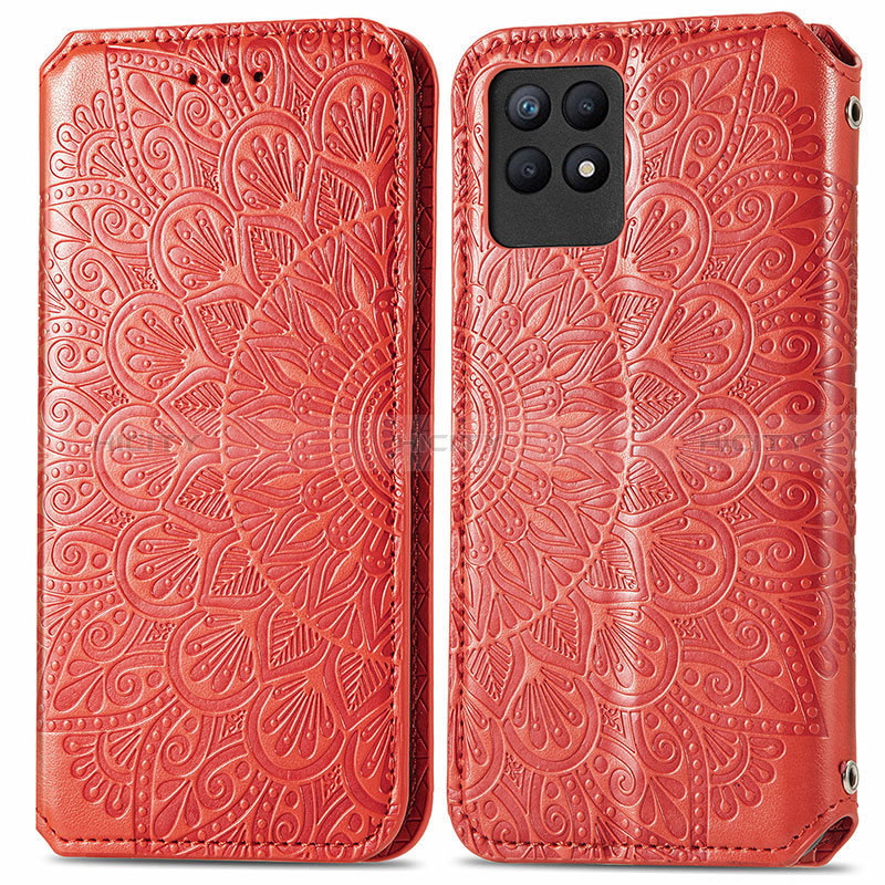 Custodia Portafoglio In Pelle Fantasia Modello Cover con Supporto S01D per Realme Narzo 50 4G Rosso