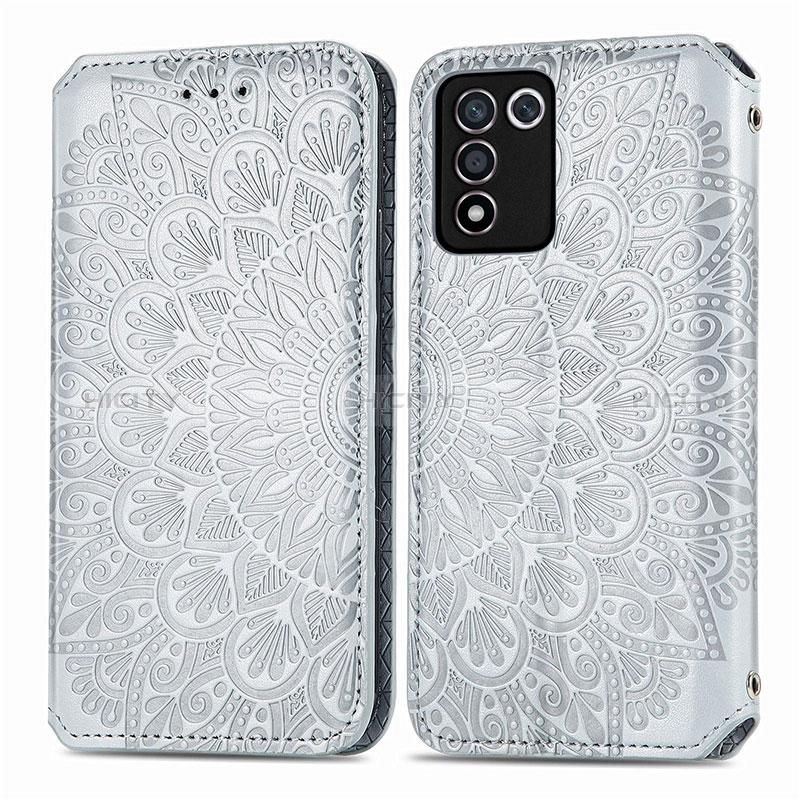 Custodia Portafoglio In Pelle Fantasia Modello Cover con Supporto S01D per Realme Q3t 5G Argento