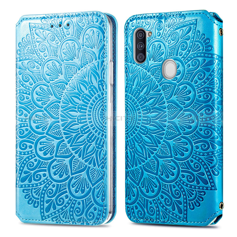 Custodia Portafoglio In Pelle Fantasia Modello Cover con Supporto S01D per Samsung Galaxy A11 Blu