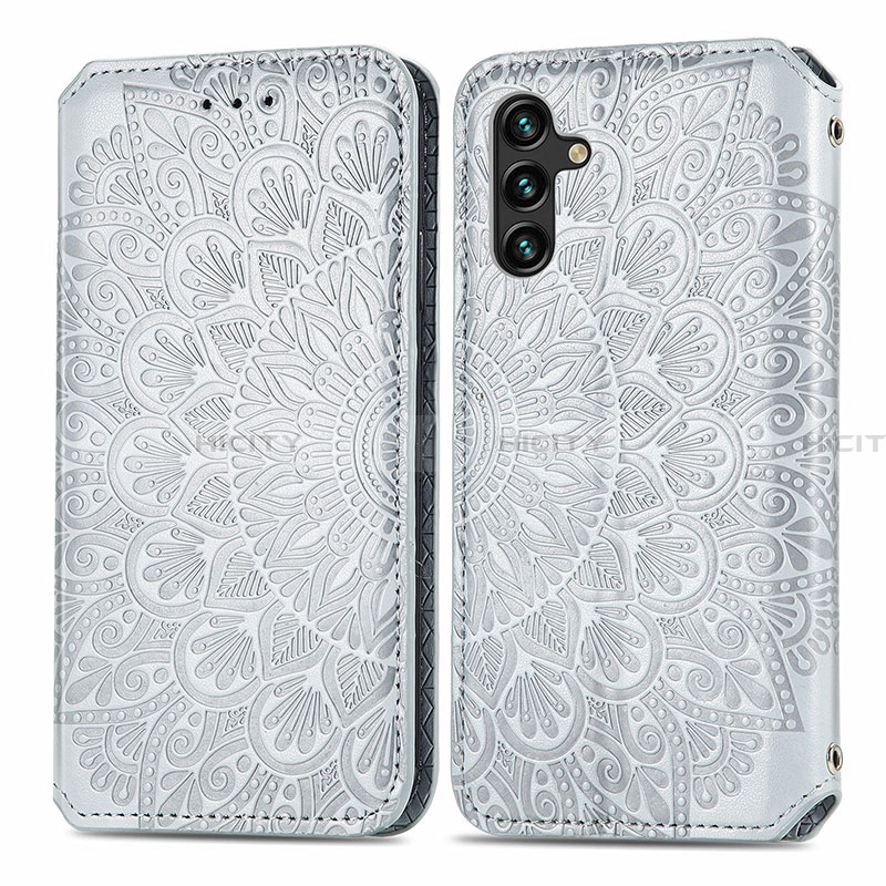 Custodia Portafoglio In Pelle Fantasia Modello Cover con Supporto S01D per Samsung Galaxy A13 5G Argento