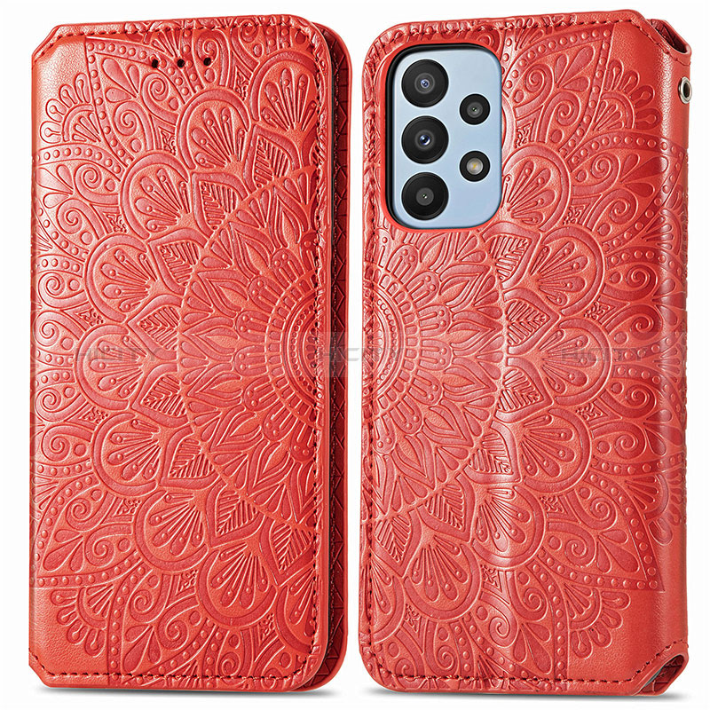 Custodia Portafoglio In Pelle Fantasia Modello Cover con Supporto S01D per Samsung Galaxy A23 5G Rosso