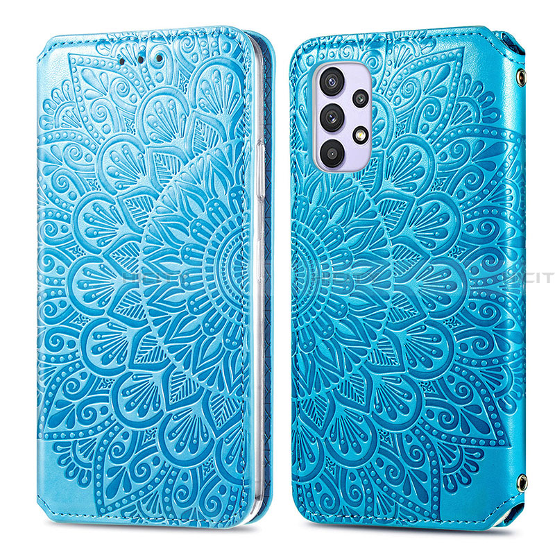 Custodia Portafoglio In Pelle Fantasia Modello Cover con Supporto S01D per Samsung Galaxy A32 4G Blu