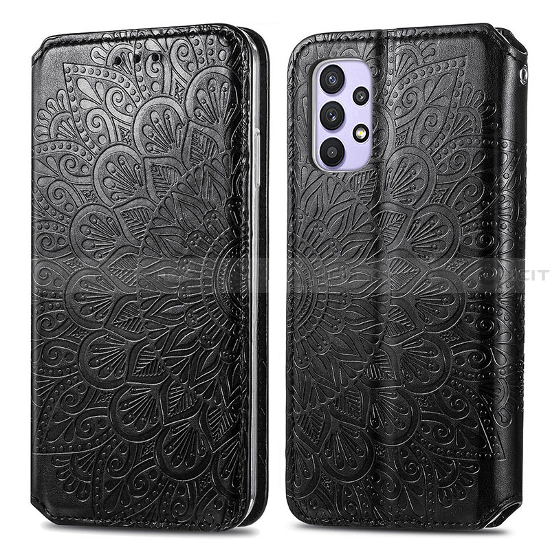 Custodia Portafoglio In Pelle Fantasia Modello Cover con Supporto S01D per Samsung Galaxy A32 4G Nero