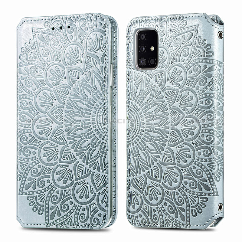 Custodia Portafoglio In Pelle Fantasia Modello Cover con Supporto S01D per Samsung Galaxy A51 5G Argento