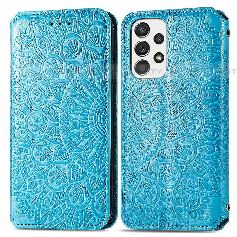 Custodia Portafoglio In Pelle Fantasia Modello Cover con Supporto S01D per Samsung Galaxy A53 5G Blu