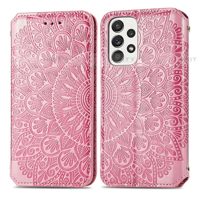 Custodia Portafoglio In Pelle Fantasia Modello Cover con Supporto S01D per Samsung Galaxy A53 5G Oro Rosa