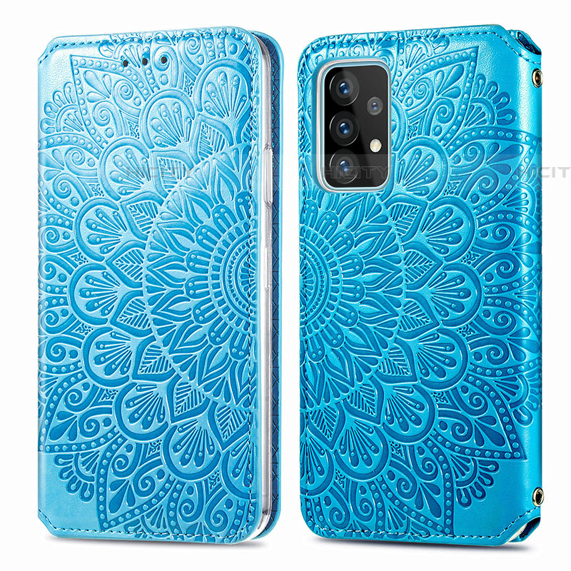 Custodia Portafoglio In Pelle Fantasia Modello Cover con Supporto S01D per Samsung Galaxy A72 4G Blu