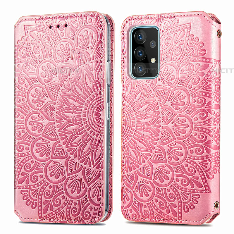 Custodia Portafoglio In Pelle Fantasia Modello Cover con Supporto S01D per Samsung Galaxy A72 5G Oro Rosa