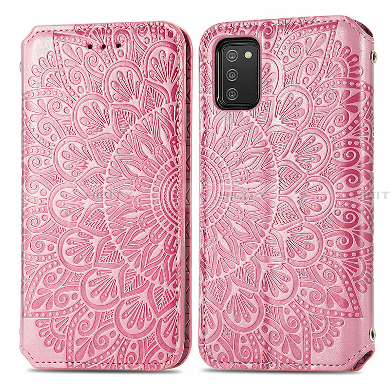 Custodia Portafoglio In Pelle Fantasia Modello Cover con Supporto S01D per Samsung Galaxy F02S SM-E025F Oro Rosa