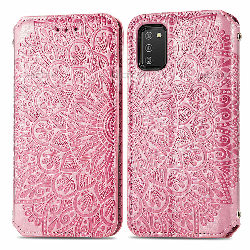 Custodia Portafoglio In Pelle Fantasia Modello Cover con Supporto S01D per Samsung Galaxy M02s Oro Rosa