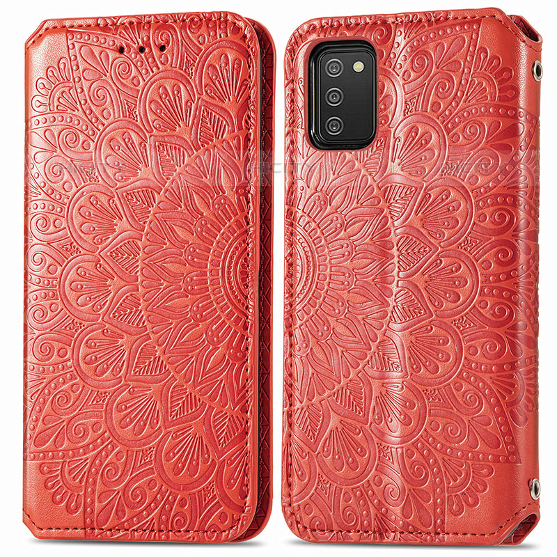 Custodia Portafoglio In Pelle Fantasia Modello Cover con Supporto S01D per Samsung Galaxy M02s Rosso