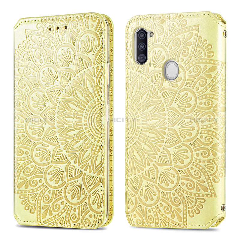 Custodia Portafoglio In Pelle Fantasia Modello Cover con Supporto S01D per Samsung Galaxy M11 Oro