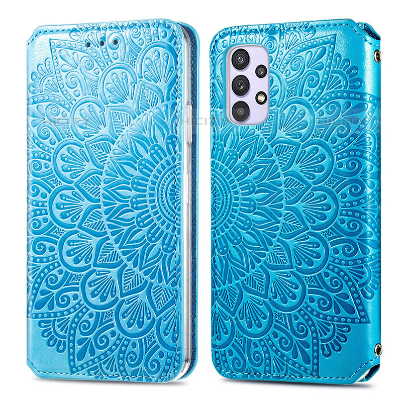 Custodia Portafoglio In Pelle Fantasia Modello Cover con Supporto S01D per Samsung Galaxy M32 5G Blu