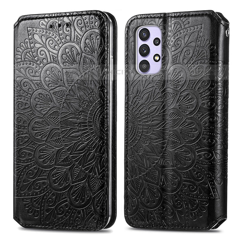 Custodia Portafoglio In Pelle Fantasia Modello Cover con Supporto S01D per Samsung Galaxy M32 5G Nero