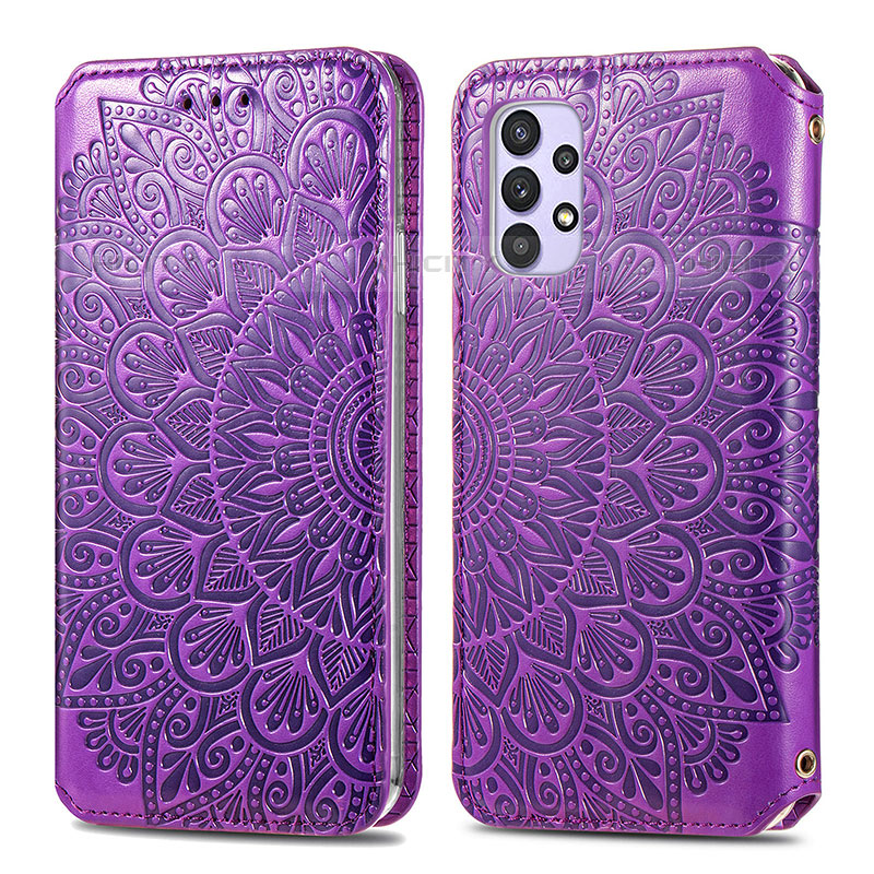 Custodia Portafoglio In Pelle Fantasia Modello Cover con Supporto S01D per Samsung Galaxy M32 5G Viola