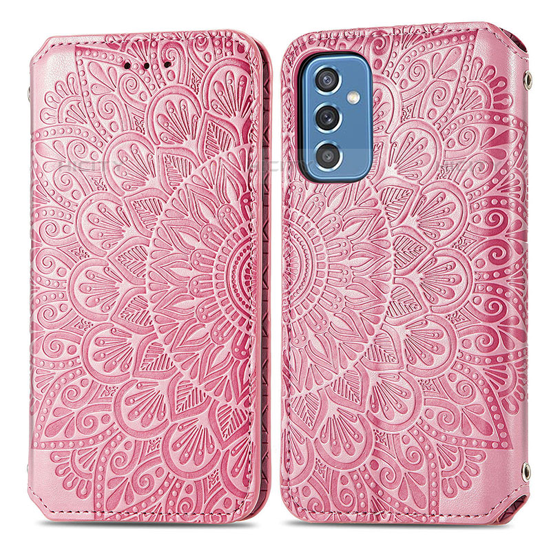 Custodia Portafoglio In Pelle Fantasia Modello Cover con Supporto S01D per Samsung Galaxy M52 5G Oro Rosa