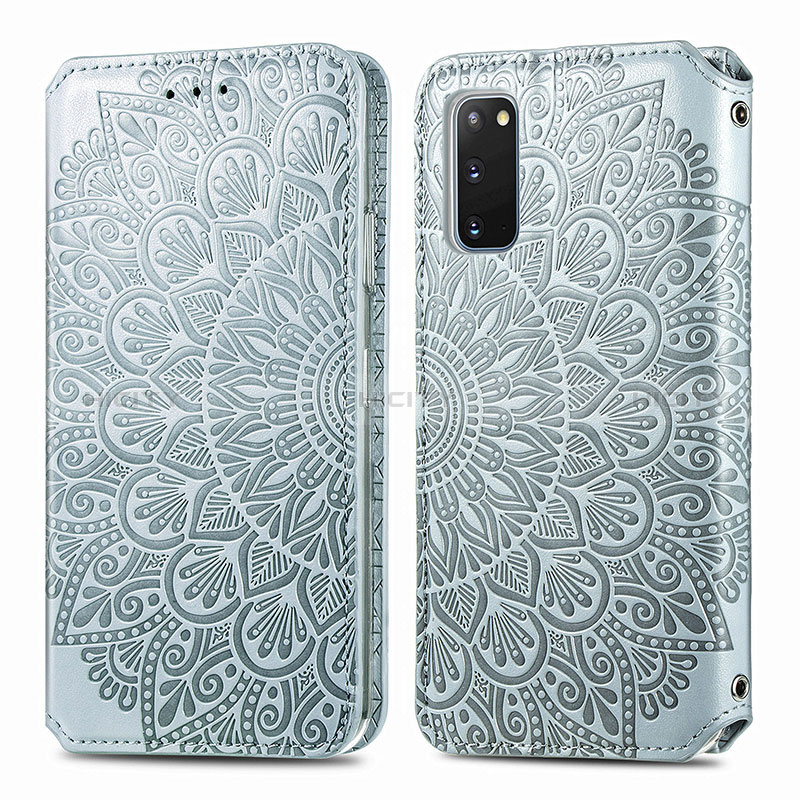 Custodia Portafoglio In Pelle Fantasia Modello Cover con Supporto S01D per Samsung Galaxy S20 5G Argento